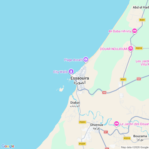Map location of Bab Doukkala Medina Gate atelier in Essaouira, Morocco